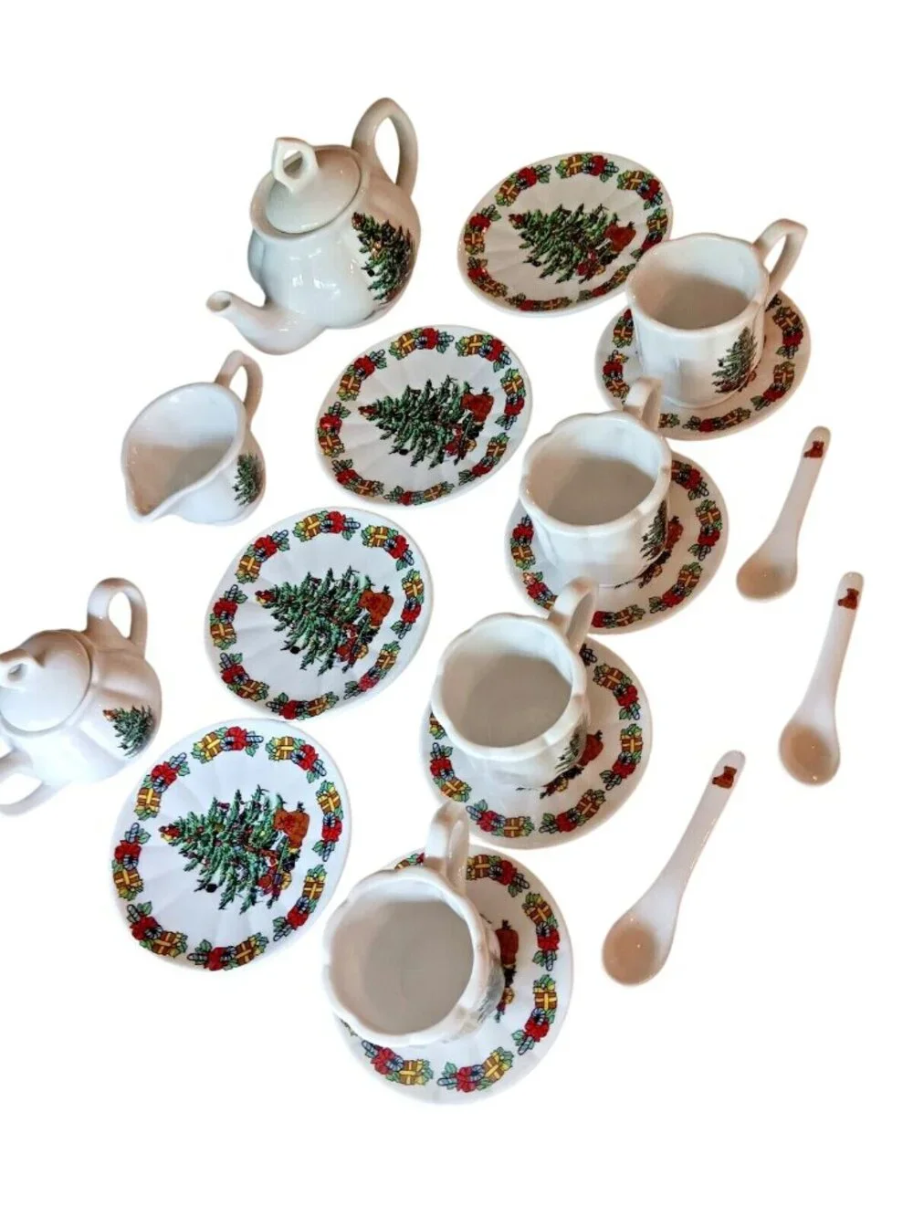 Formalities By Baum Bros Christmas Tree Tea Set & Plates For 4 - Ceramic Holiday